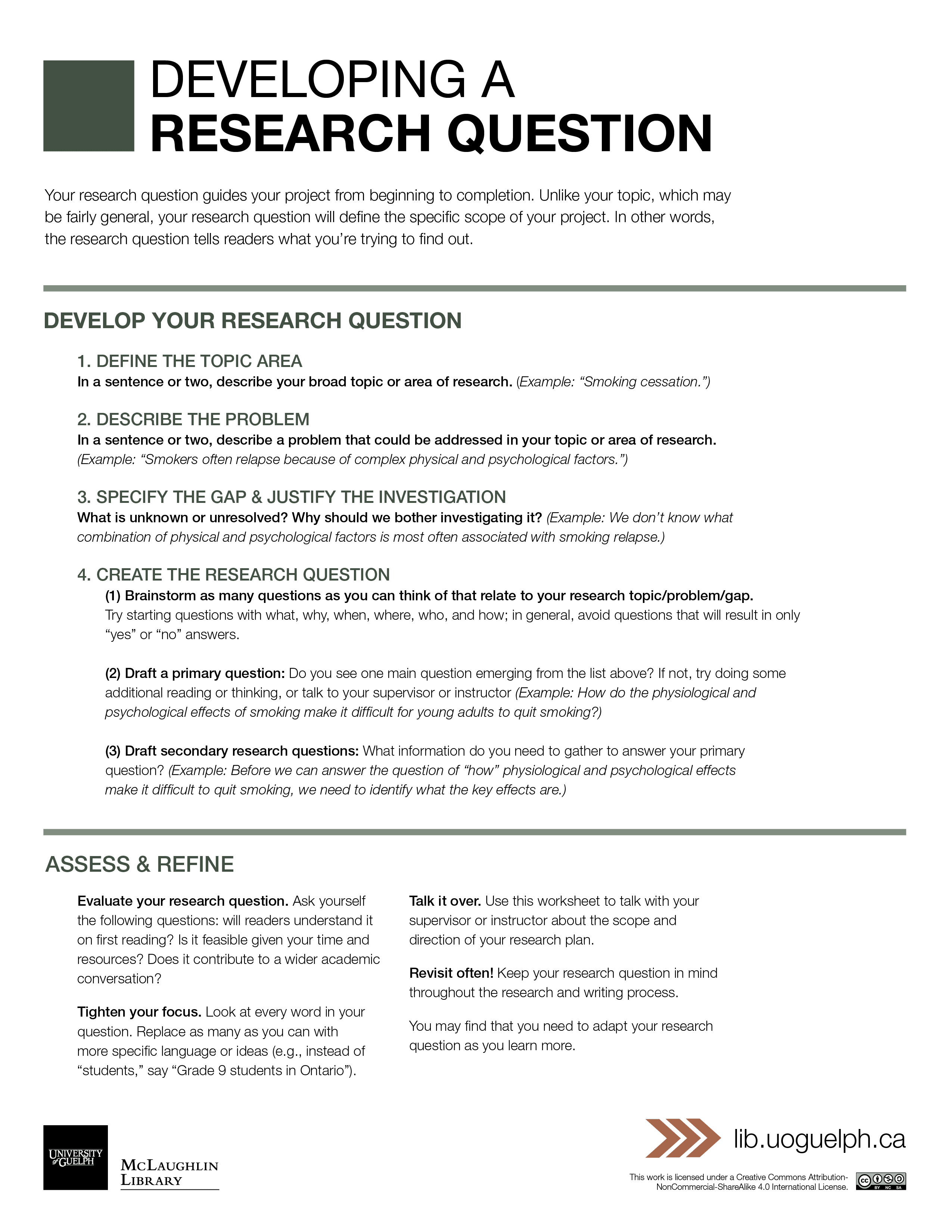 Developing A Research Question Worksheet Developing A Research Question